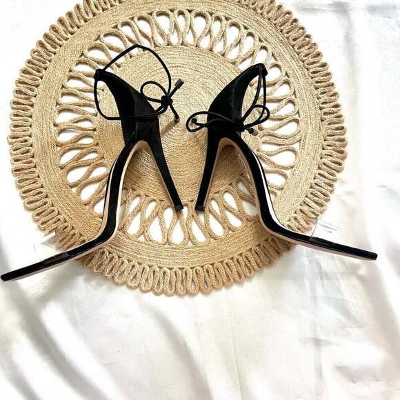 Schutz Black Josseana Transparent Ankle Strap Heel Sandals Size 8.5 - Picture 6 of 9